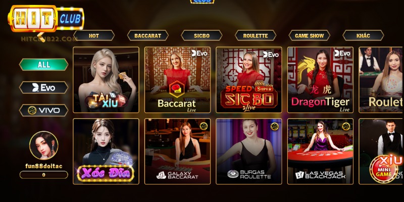 Cách sảnh chơi casino online tại Hitclub